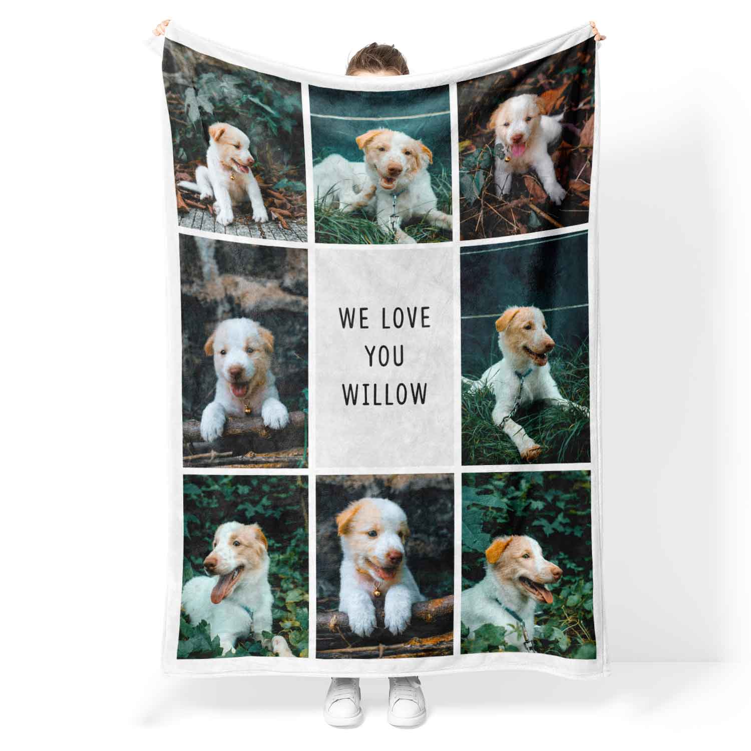 8 Photo Collage Personalized Dog Blanket With Custom Text