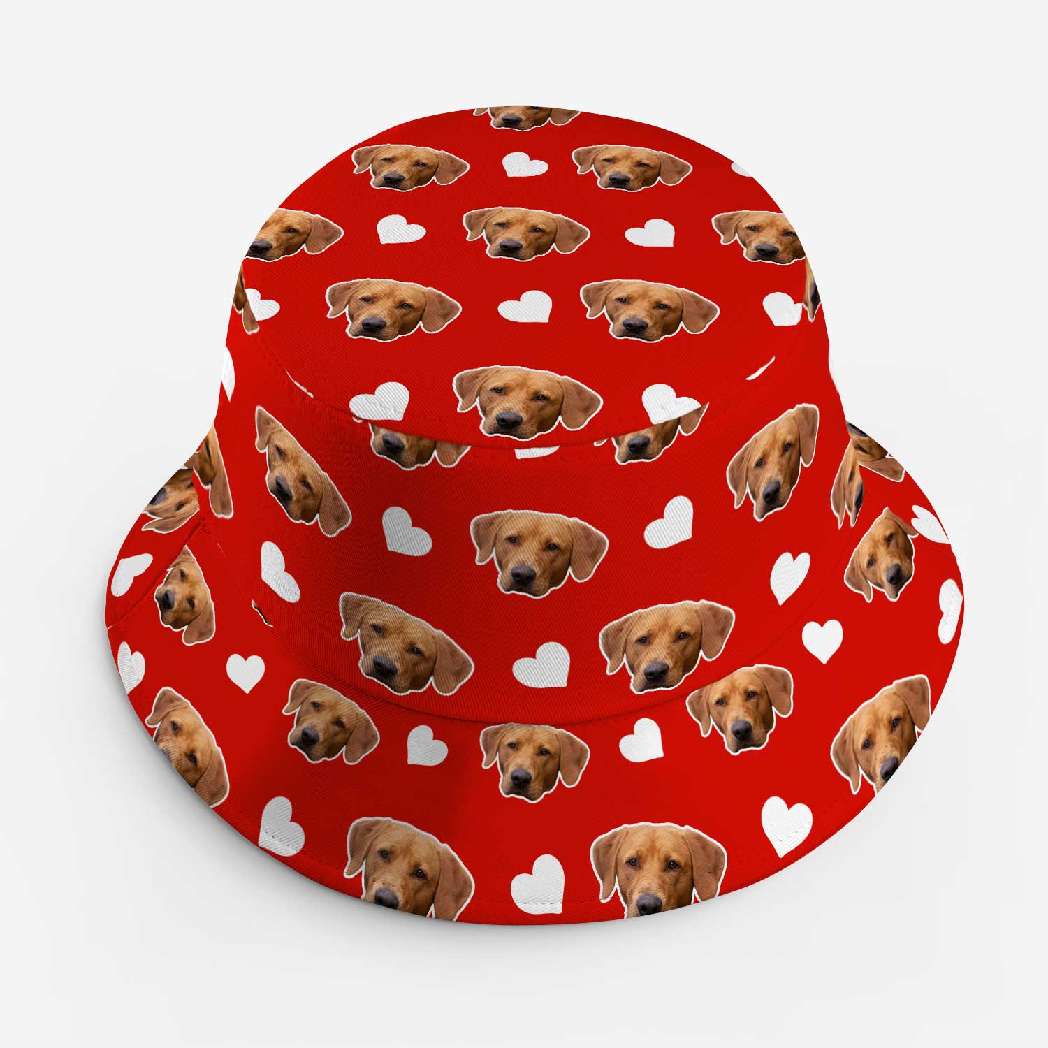 White Hearts Dog Faces Custom Bucket Hat
