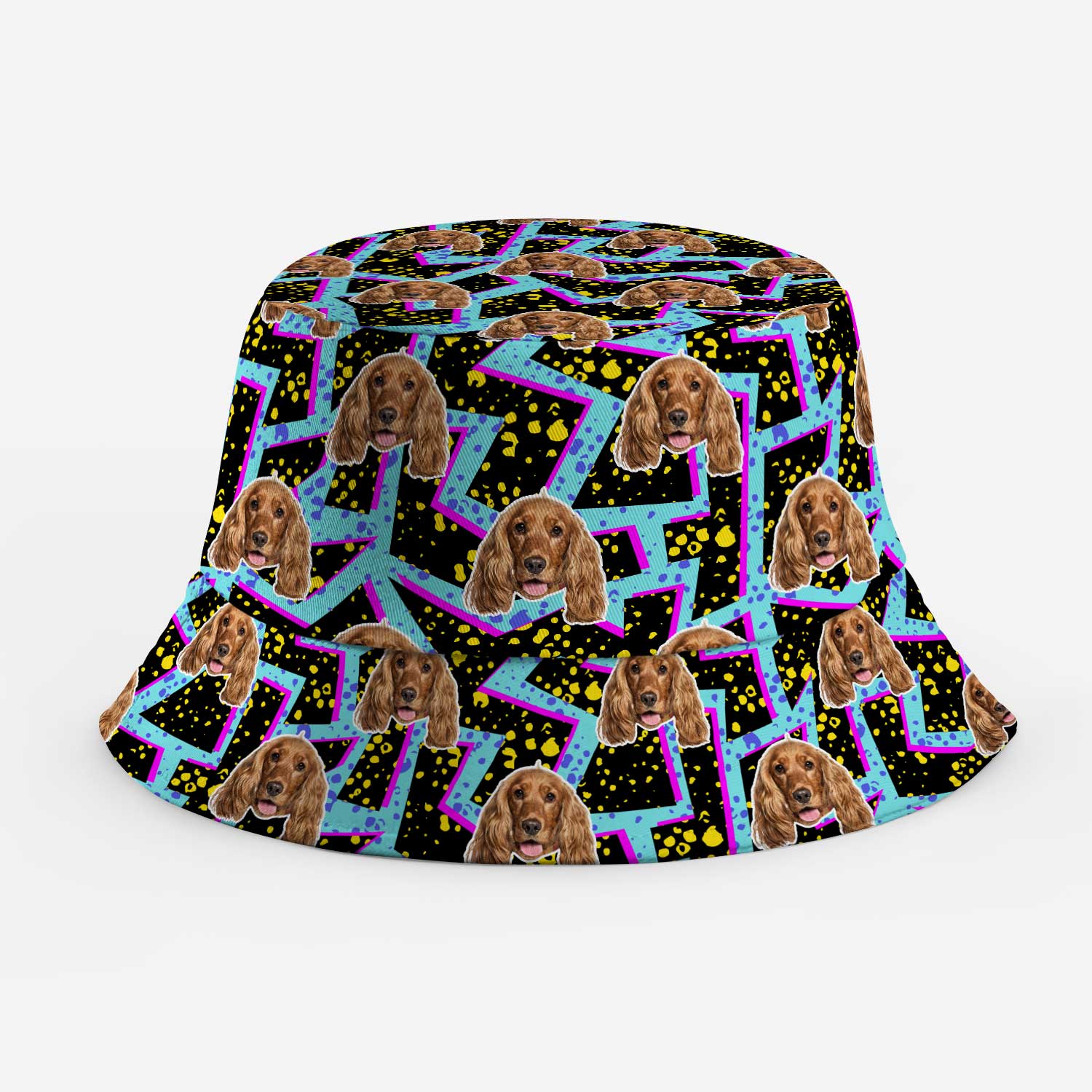 Retro Print Dog Faces Custom Bucket Hat