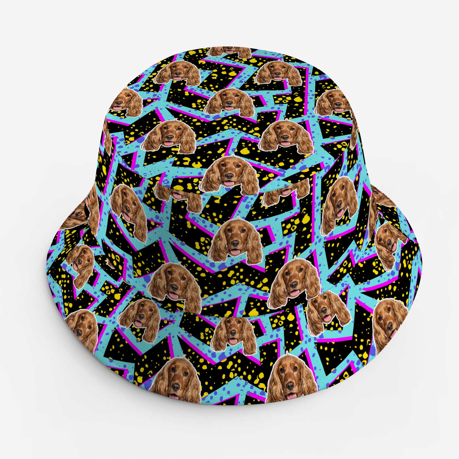 Retro Print Dog Faces Custom Bucket Hat
