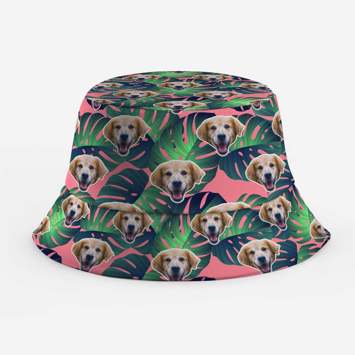 Tropical Leaves Dog Faces Custom Bucket Hat