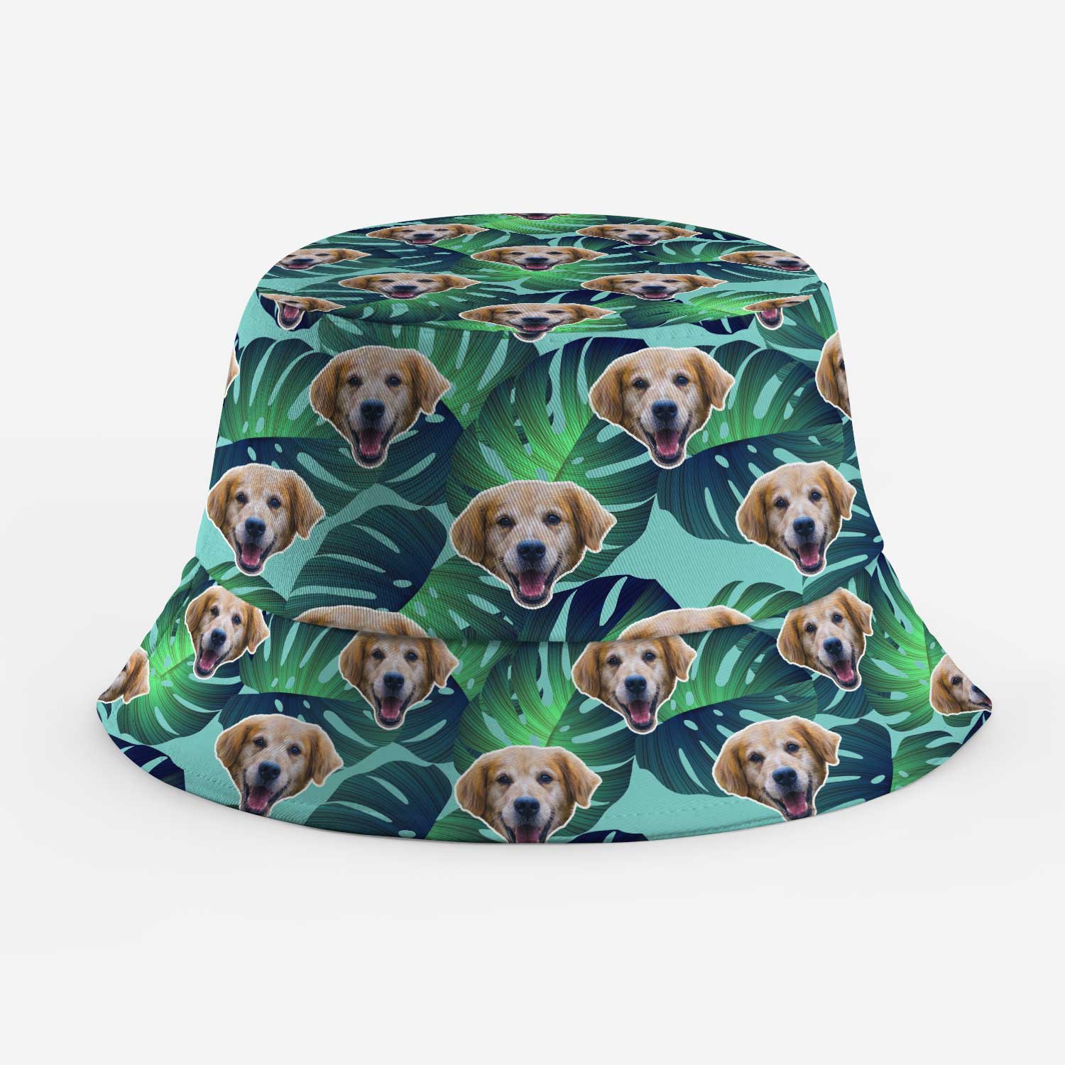 Tropical Leaves Dog Faces Custom Bucket Hat