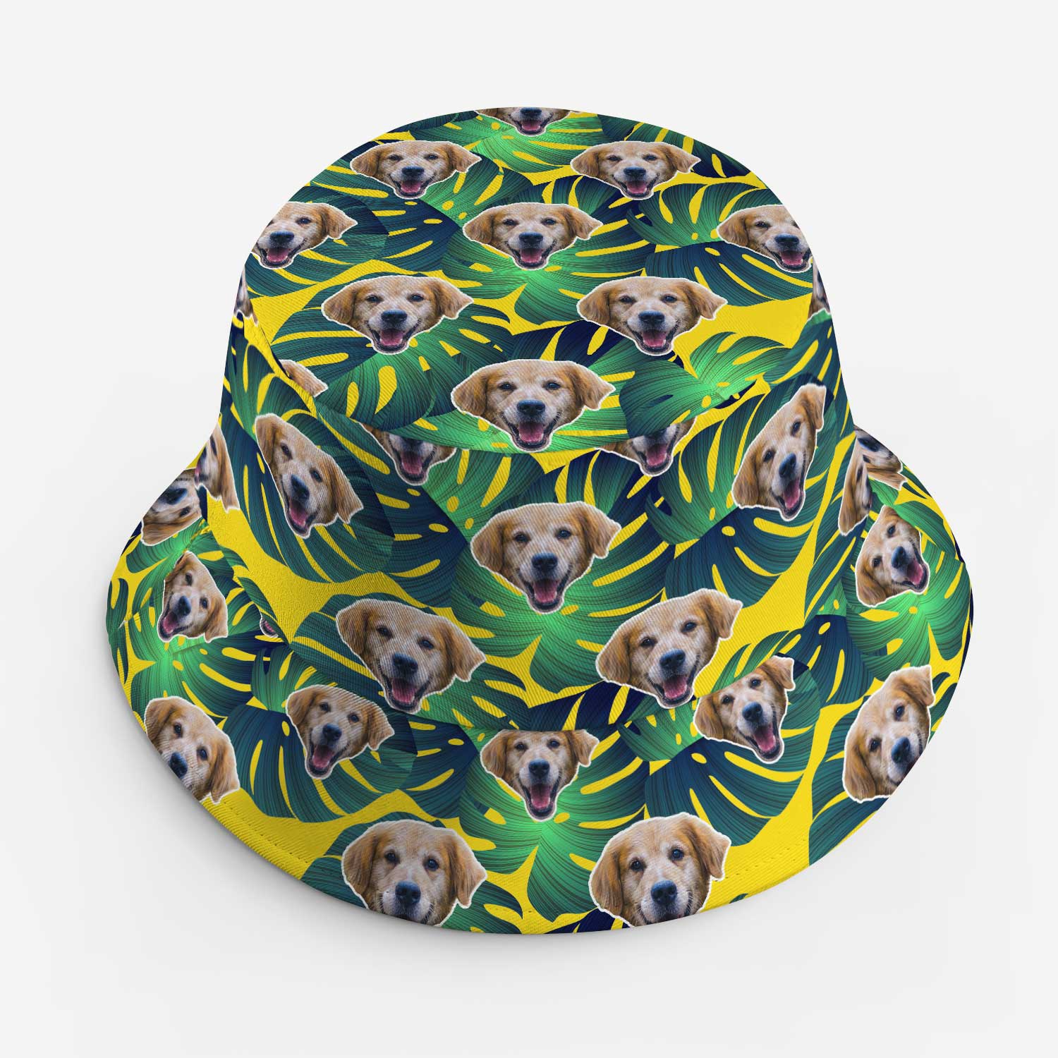 Tropical Leaves Dog Faces Custom Bucket Hat