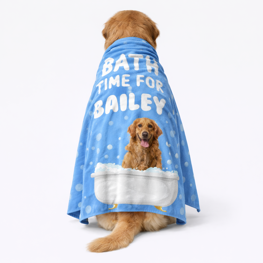 Bath Time For (Dog Name) Personalized Beach Towel