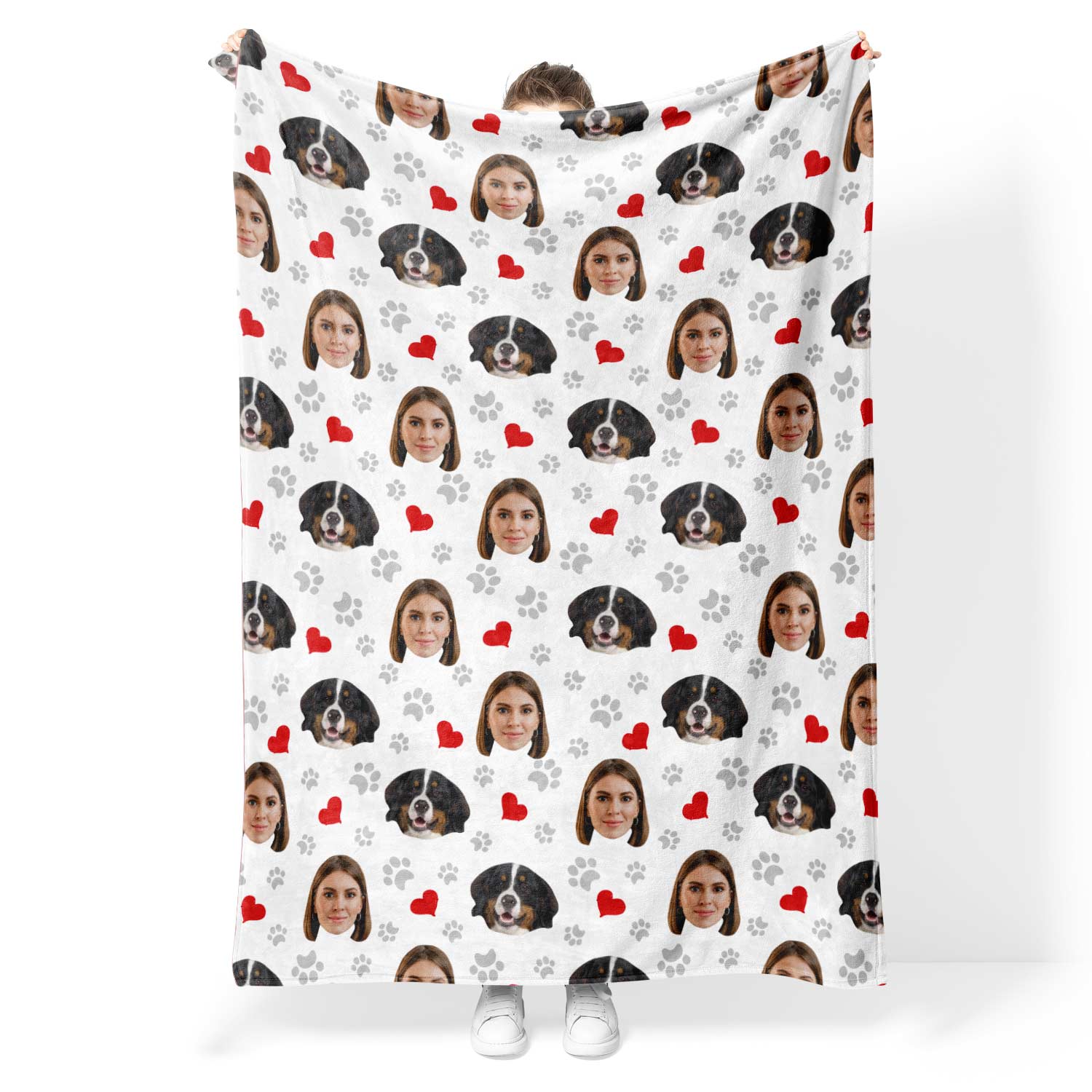 custom dog blanket with paws and heart design