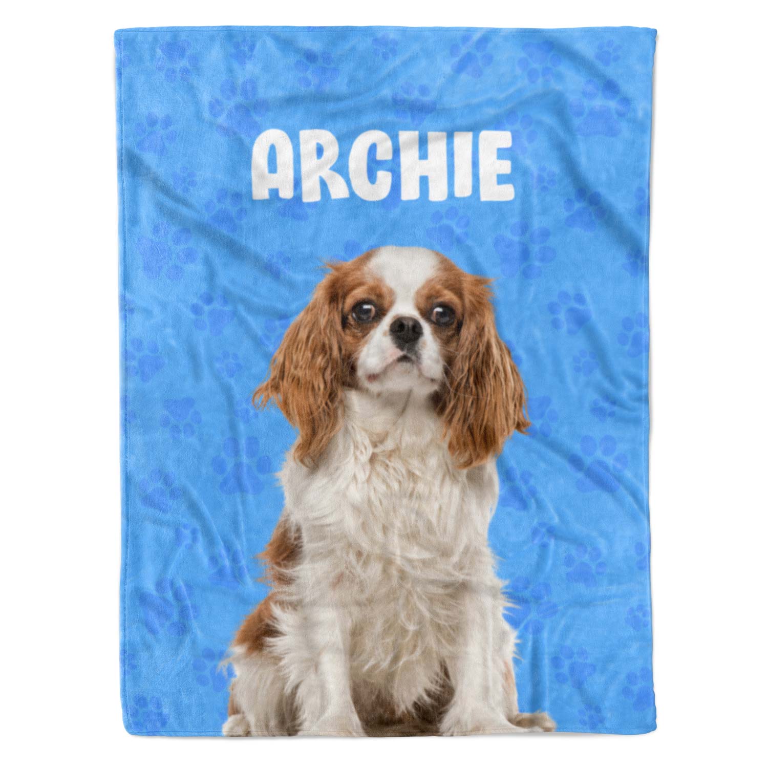 your dogs name on a personalized blanket