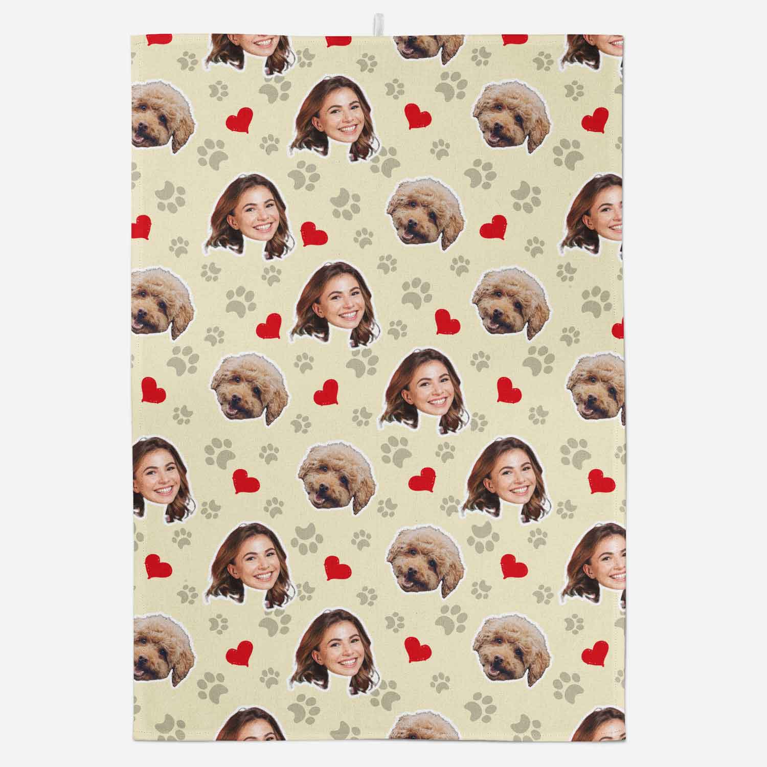 Dog Paw Prints & Hearts Personalized Dish Towel