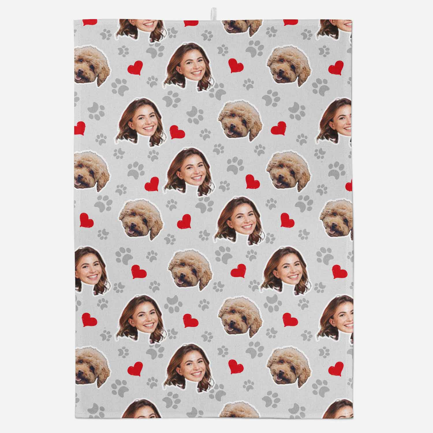 Dog Paw Prints & Hearts Personalized Dish Towel