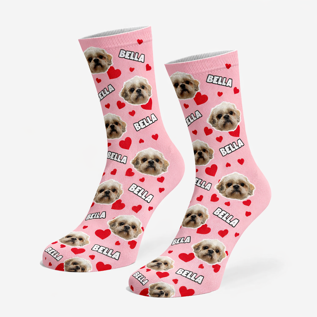 Heart Pattern Personalized Dog Socks With Name & Face