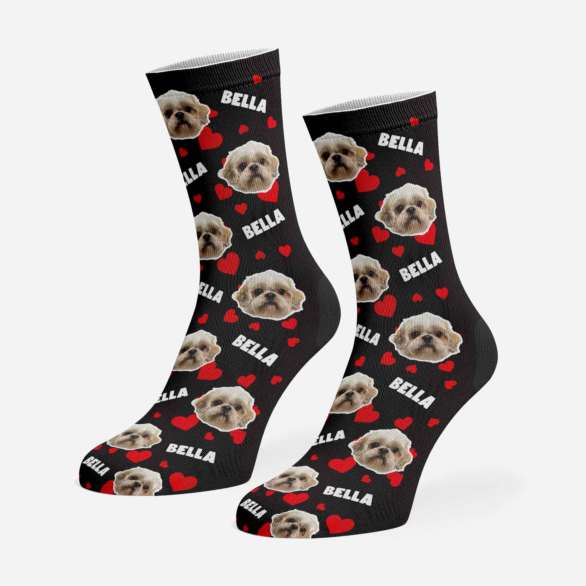 Heart Pattern Personalized Dog Socks With Name & Face