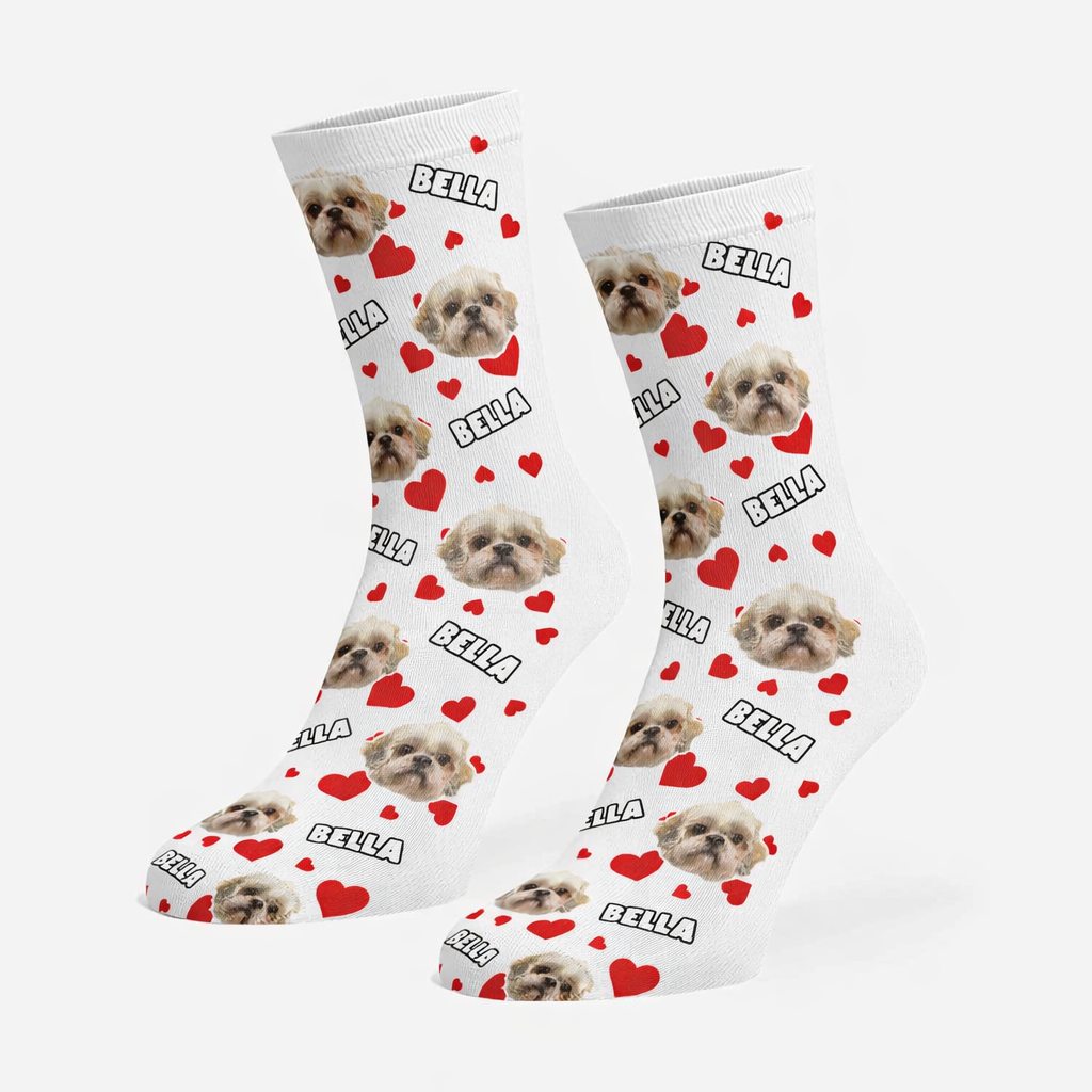 Heart Pattern Personalized Dog Socks With Name & Face