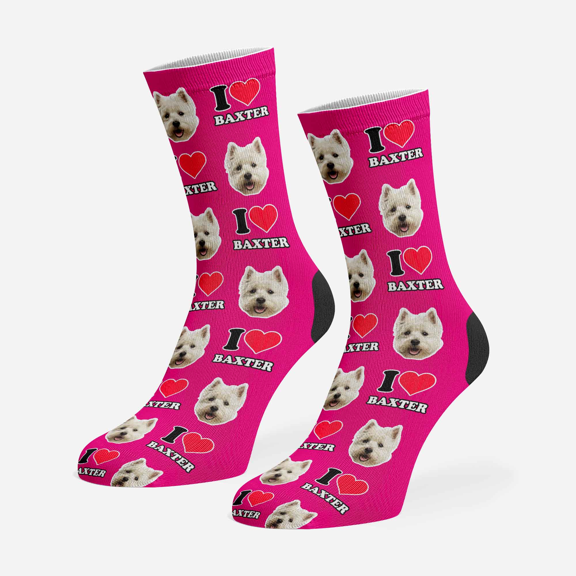 I Heart Name Personalized Dog Socks With Face