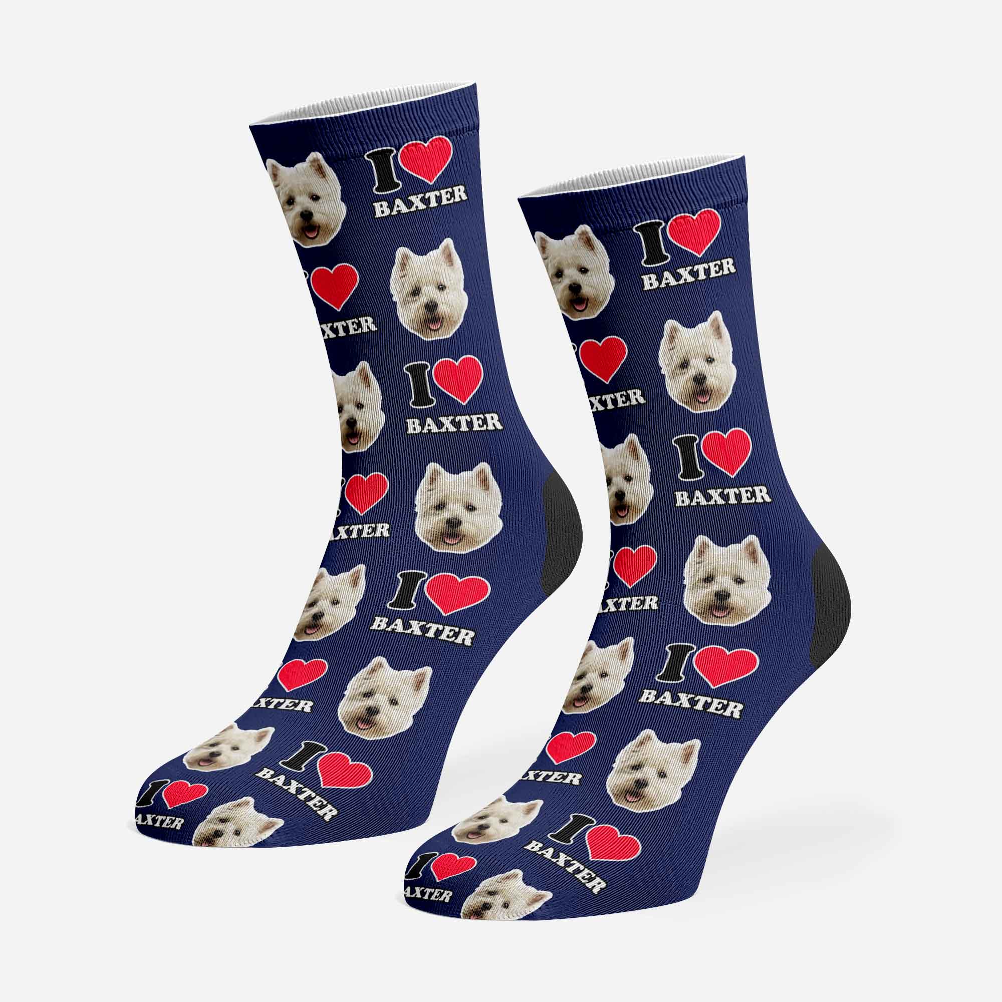 I Heart Name Personalized Dog Socks With Face
