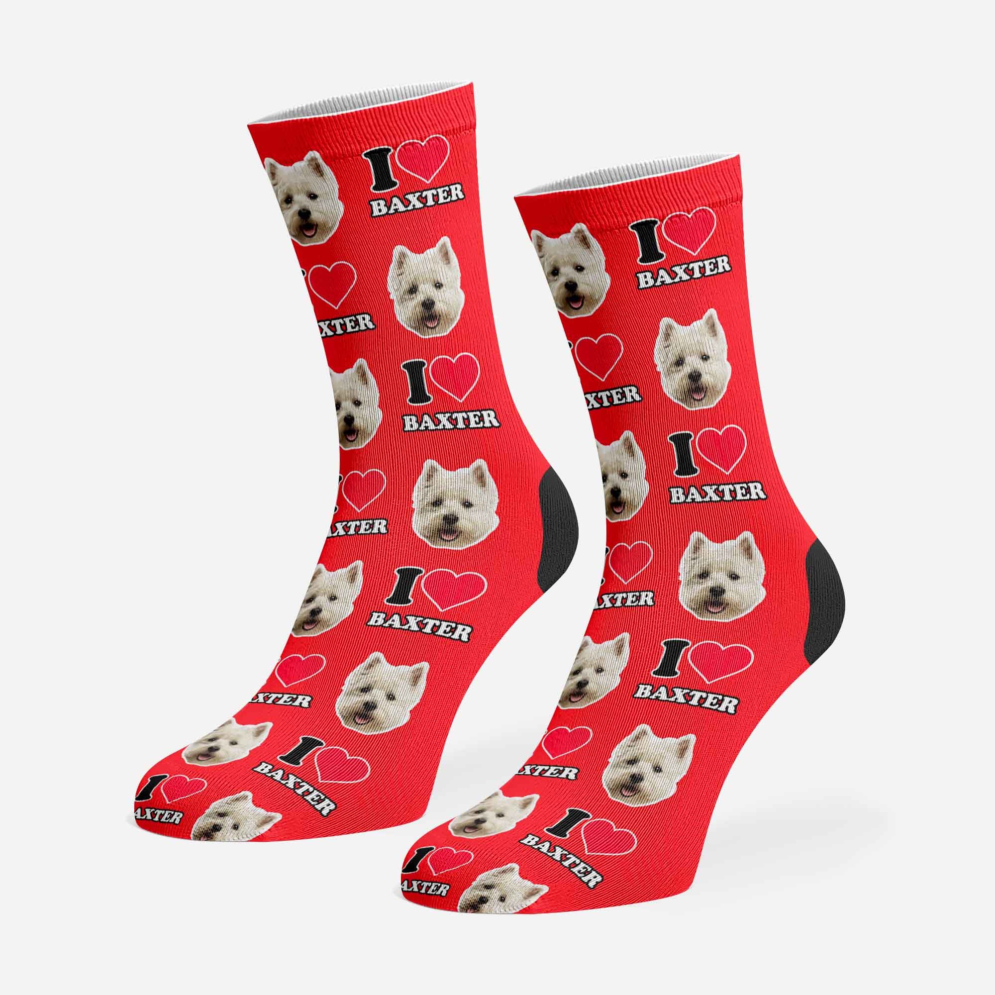 I Heart Name Personalized Dog Socks With Face