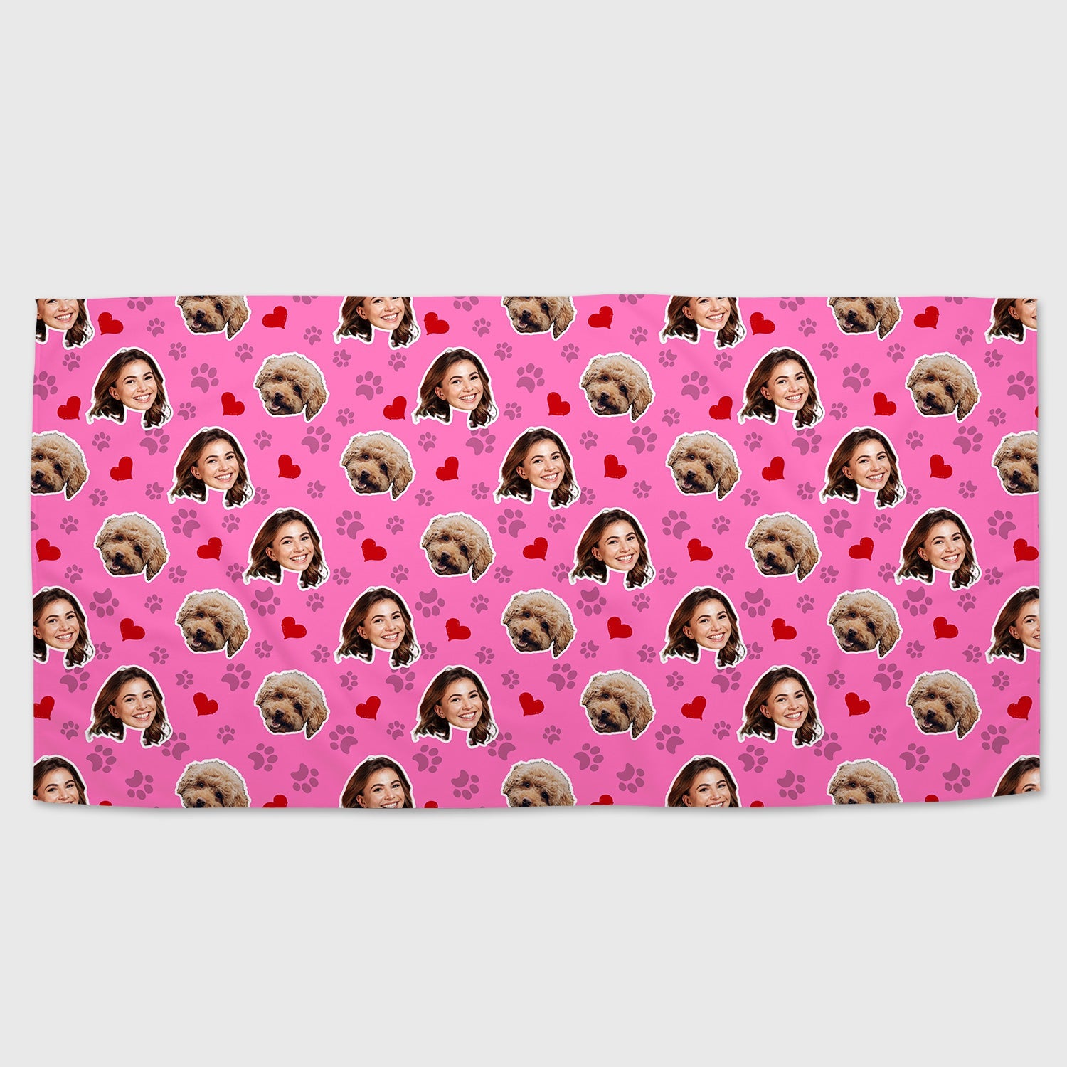 Paw Print Hearts Pattern Personalized Dog Towel