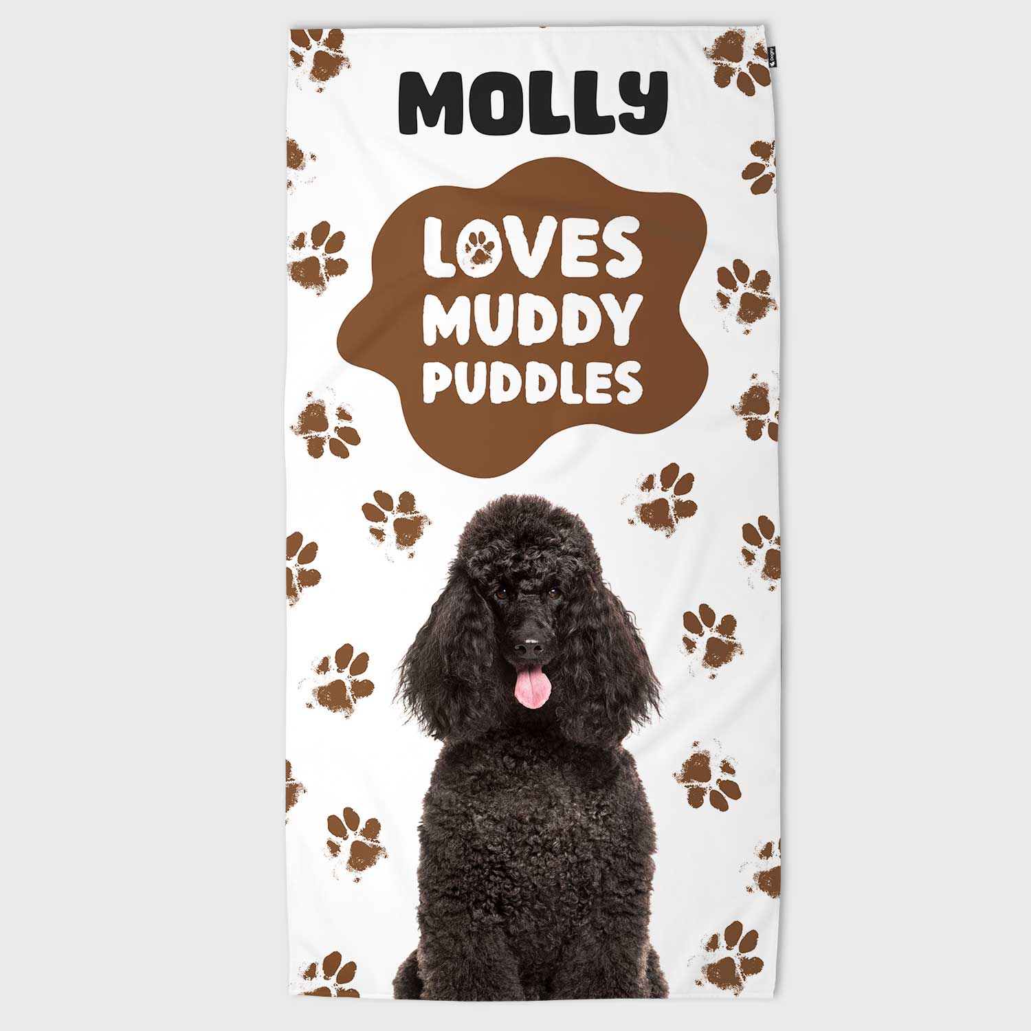 (Dog Name) Loves Muddy Puddles Personalized Beach Towel