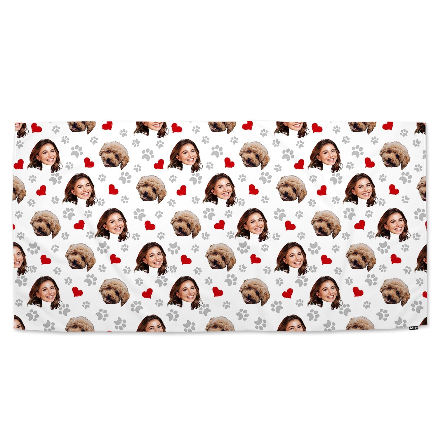 Paw Print Hearts Pattern Personalized Dog Towel