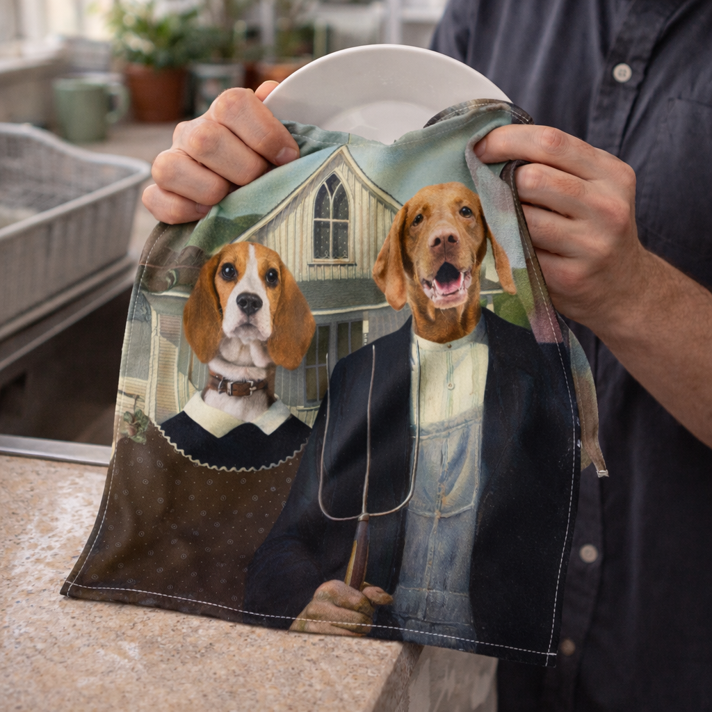 Dog Gothic Couple Dish Towel