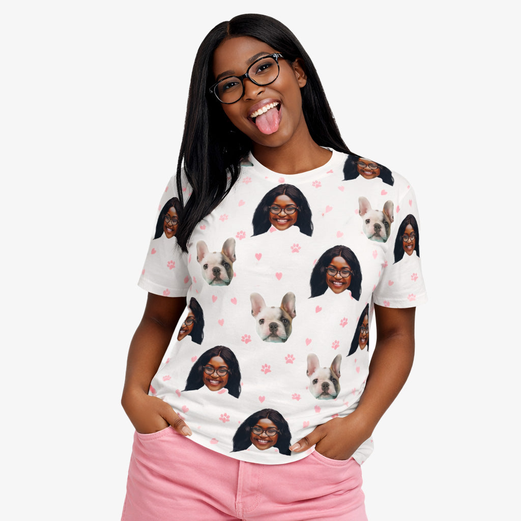 Pink Paw Print Personalized Dog T-Shirt