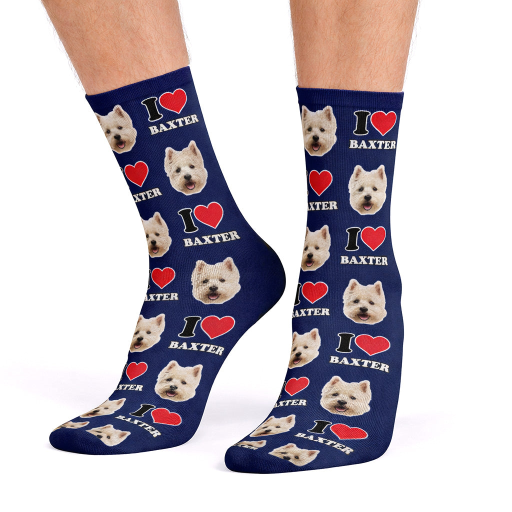I Heart Name Personalized Dog Socks With Face