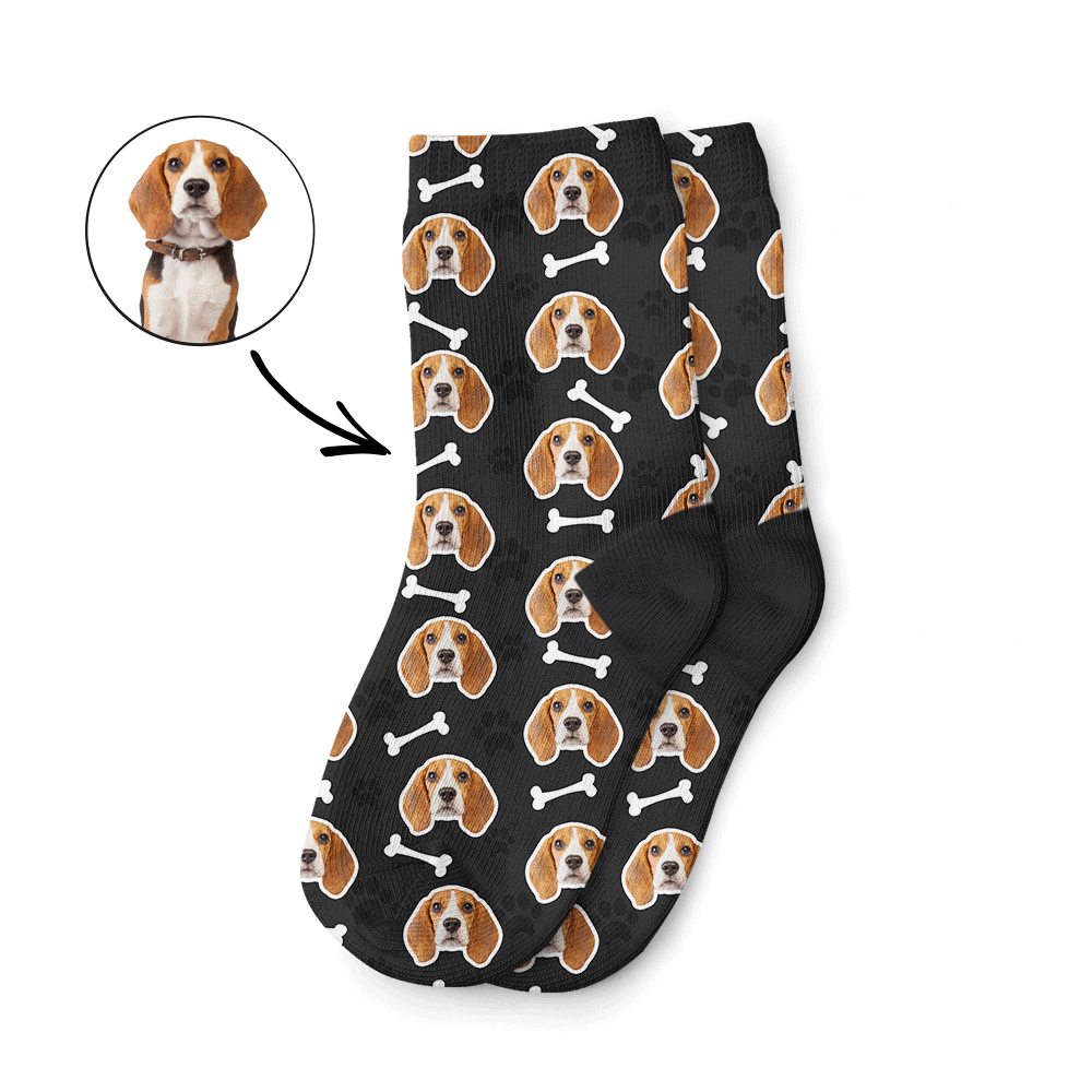 Black Dog Photo On Kids Socks