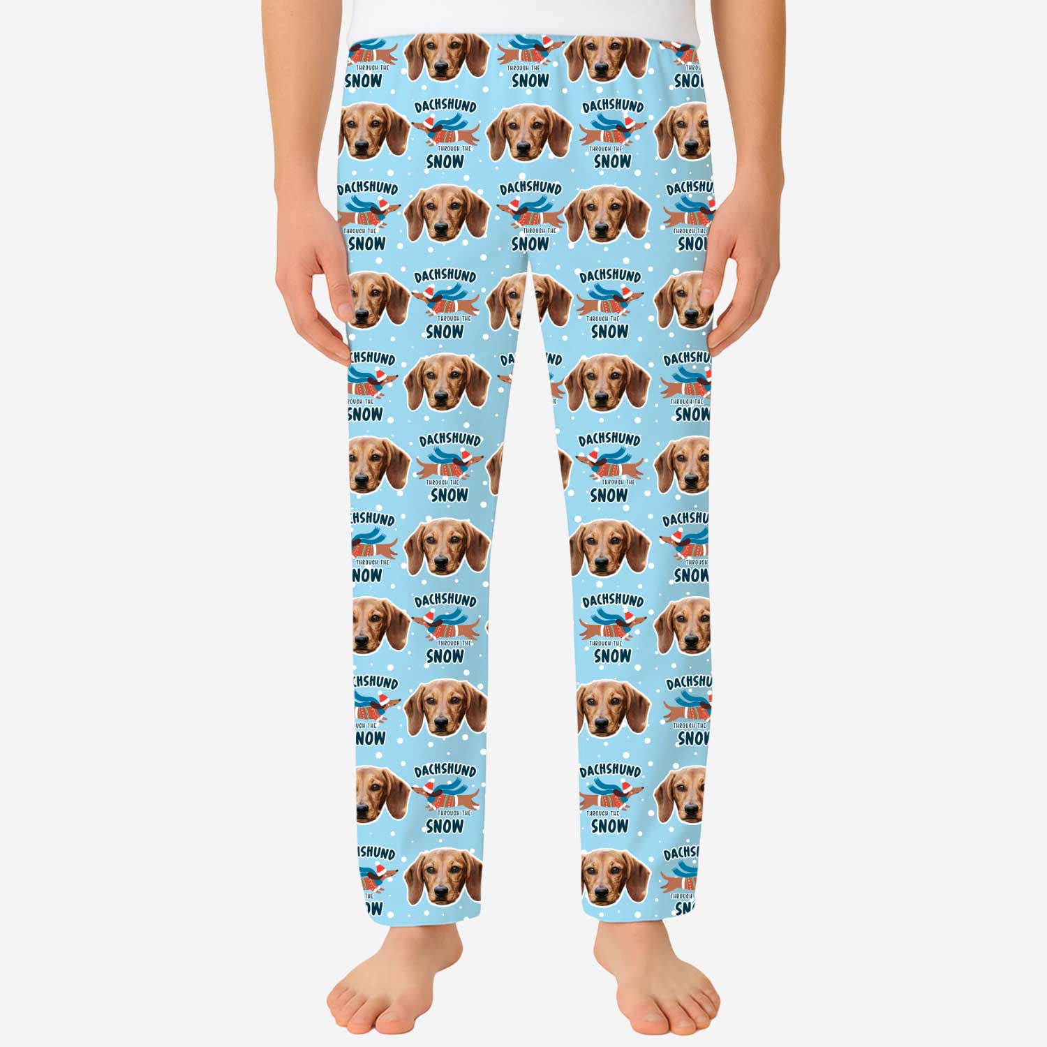 Leggings with dachshund dog pattern on a blue background