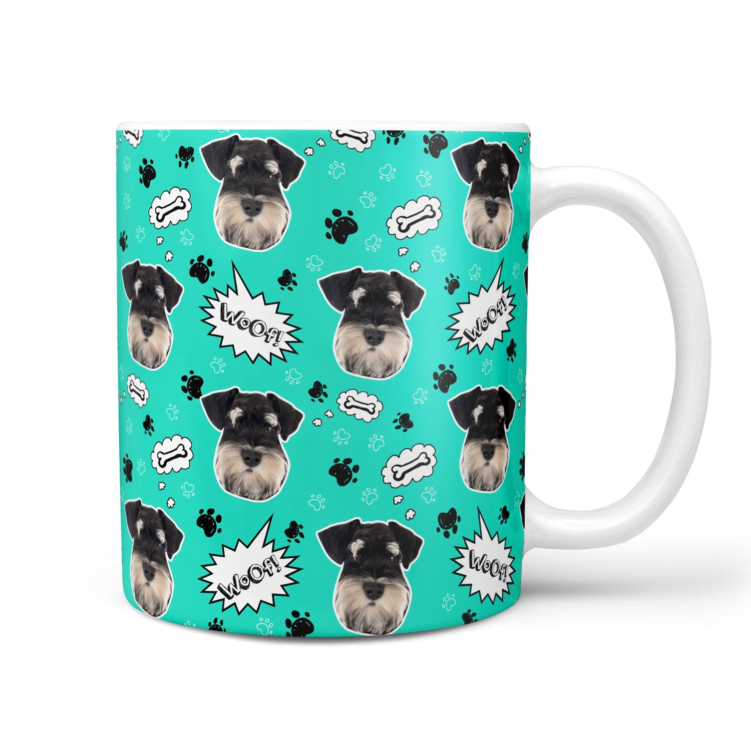 Mug with Schnauzer dog pattern on a turquoise background