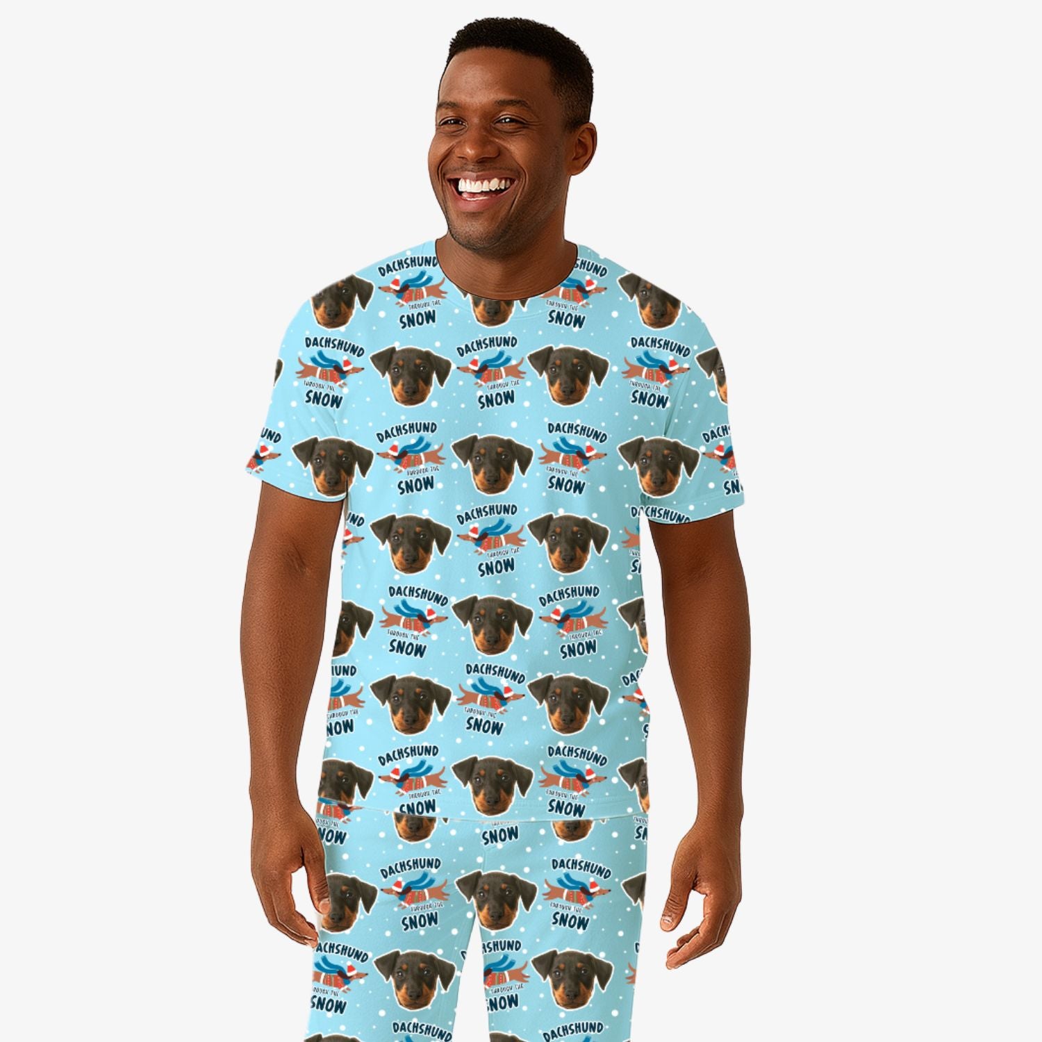 Dachshund Through The Snow Men's Personalized Pajamas - Pant Set