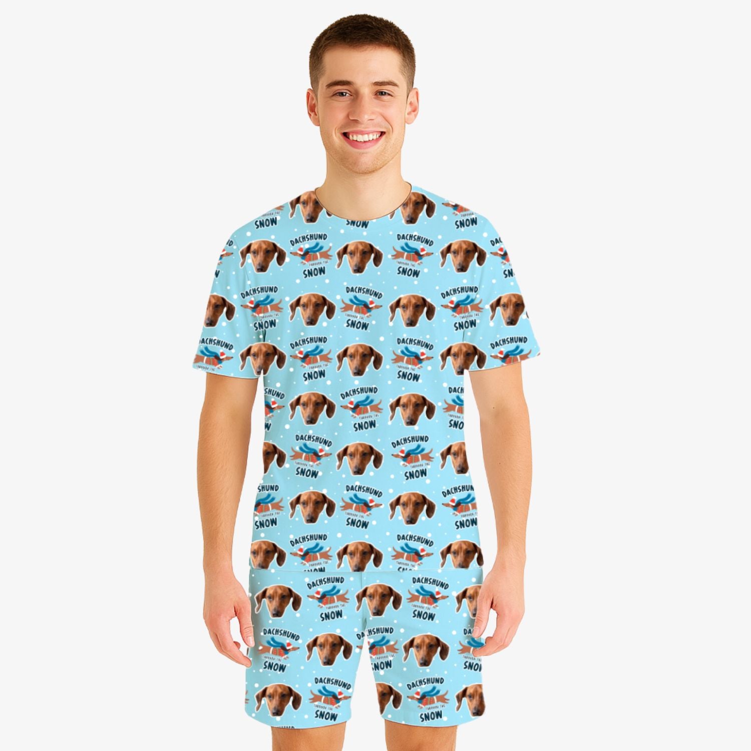 Dachshund Through The Snow Men's Personalized Pajamas - Shorts Set