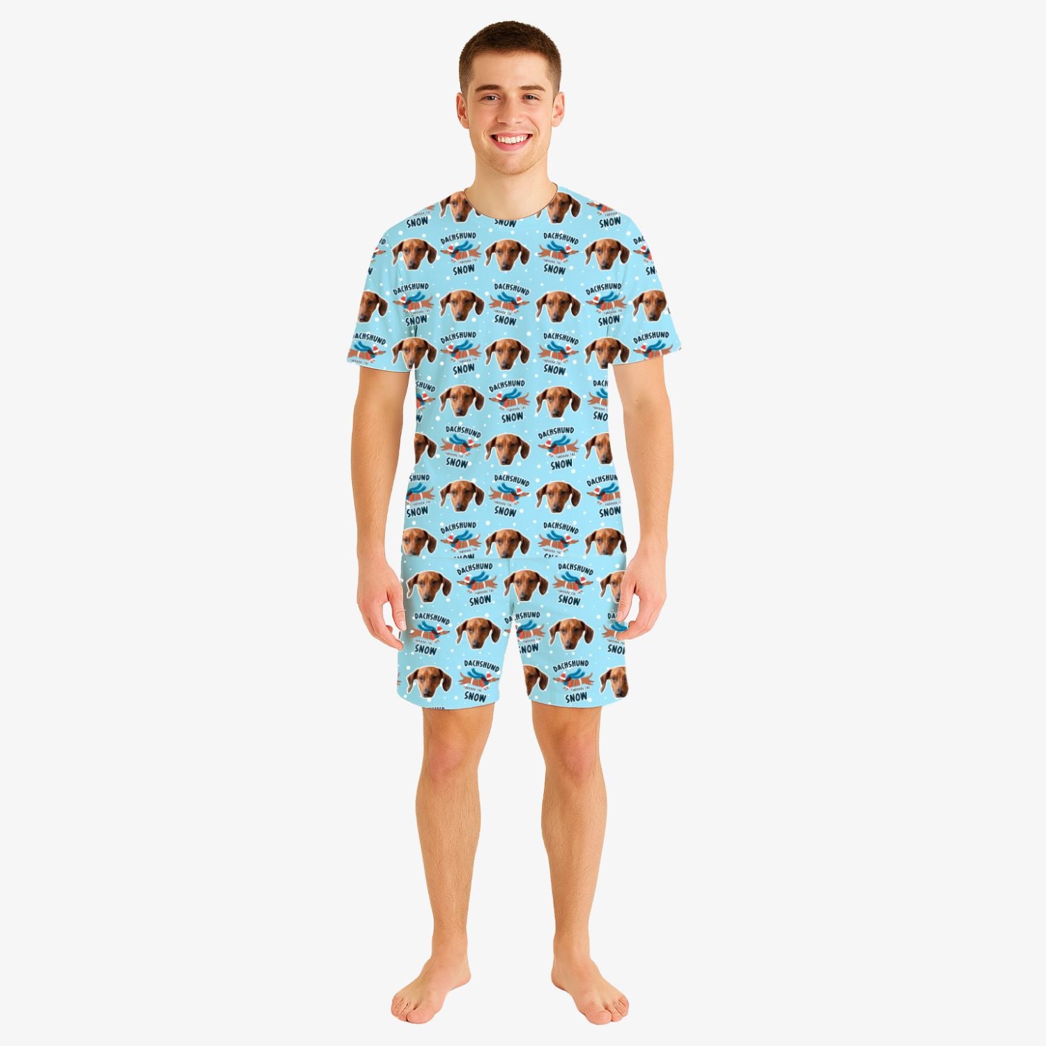 Dachshund Through The Snow Men's Personalized Pajamas - Shorts Set