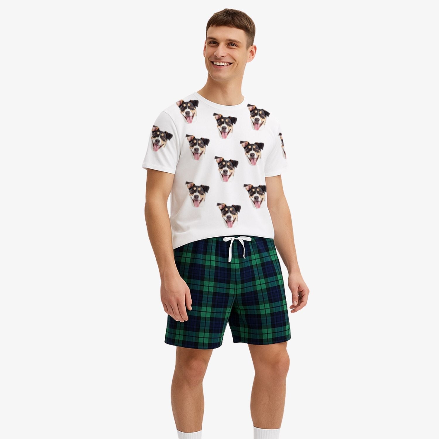 Men's Dog Pajamas - Green Navy Tartan Shorts Set