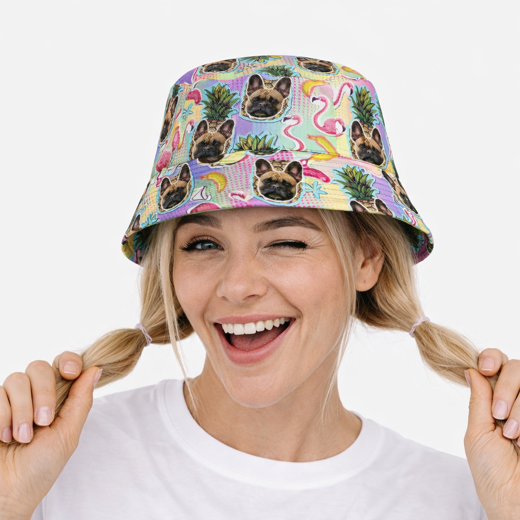 Pineapple Flamingo Dog Faces Custom Bucket Hat