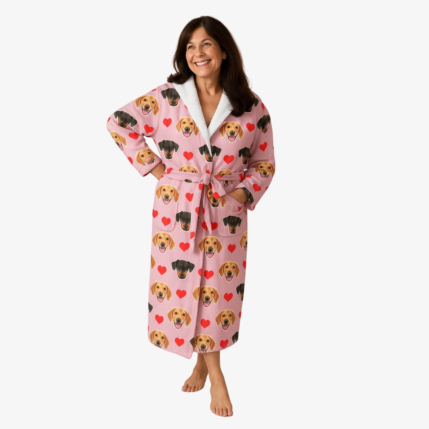 Red Hearts Dog Faces Personalized Bathrobe