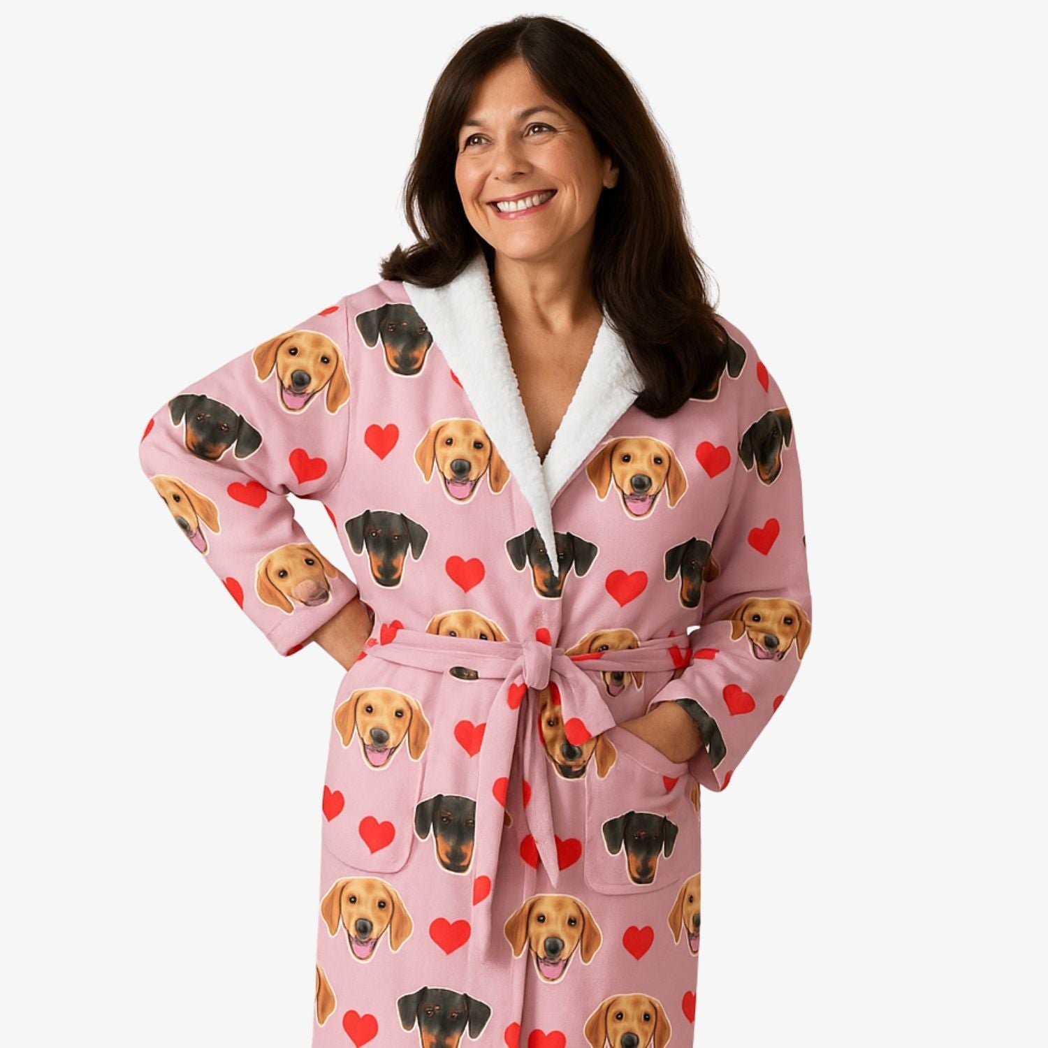Red Hearts Dog Faces Personalized Bathrobe