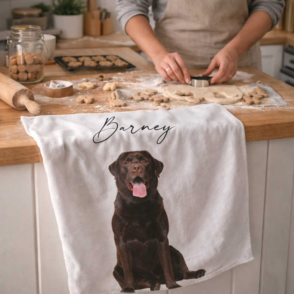 Scripted Name Dog Photo Personalized Dish Towel