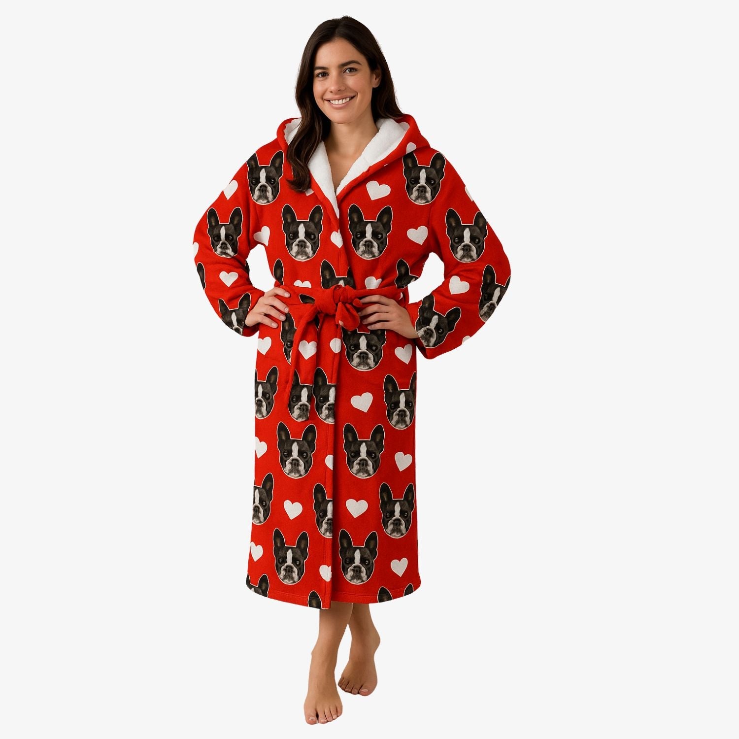 White Hearts Dog Faces Personalized Bathrobe
