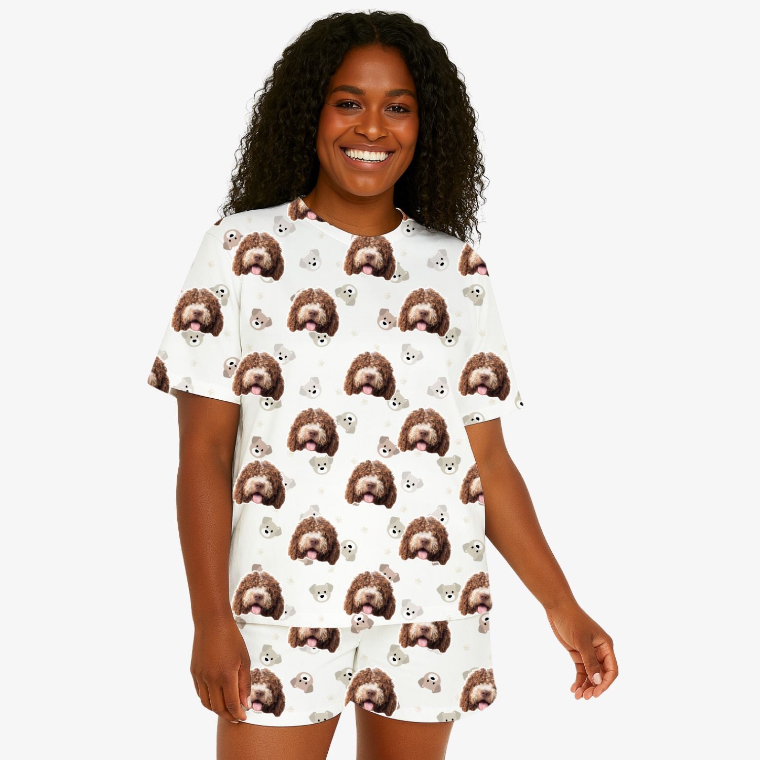 Women's Cute Faces Personalized Dog Pajamas - Shorts Set