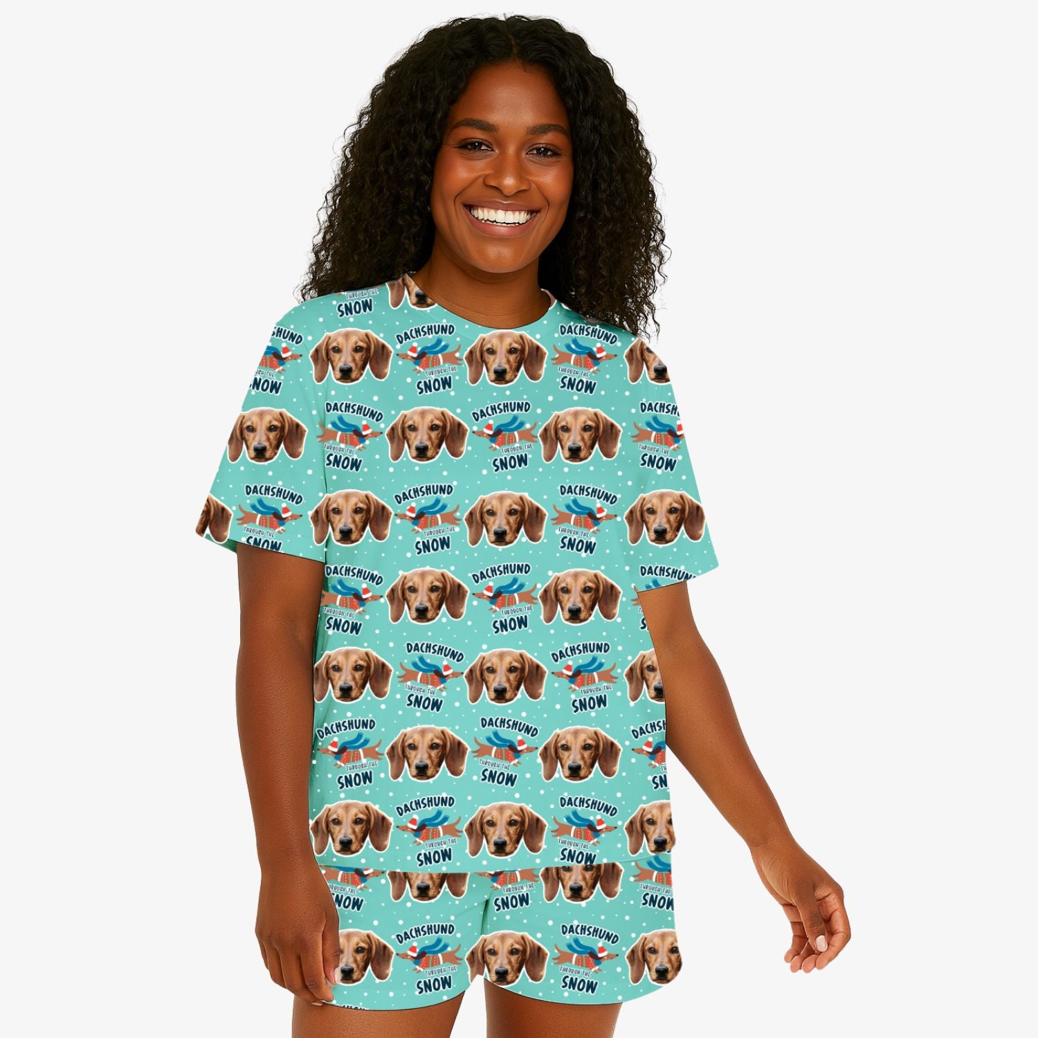 Dachshund Through The Snow Women's Personalized PJs - Shorts Set