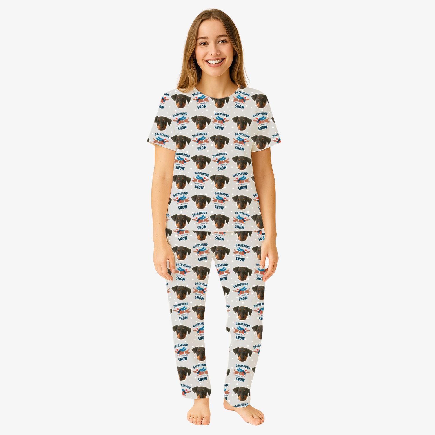 Dachshund Through The Snow Women's Personalized Pajamas - Pant Set