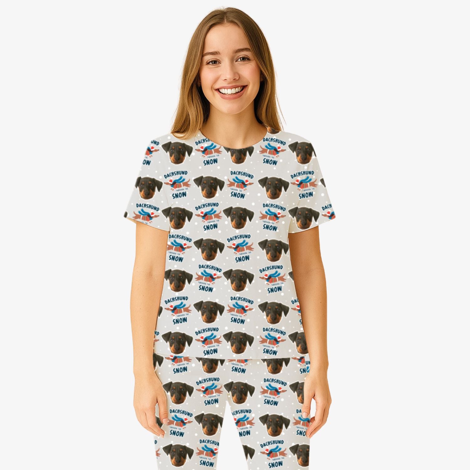 Dachshund Through The Snow Women's Personalized Pajamas - Pant Set