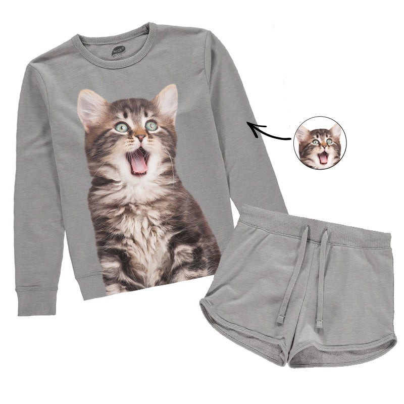 Cat Face Ladies Lounge Wear Short Set
