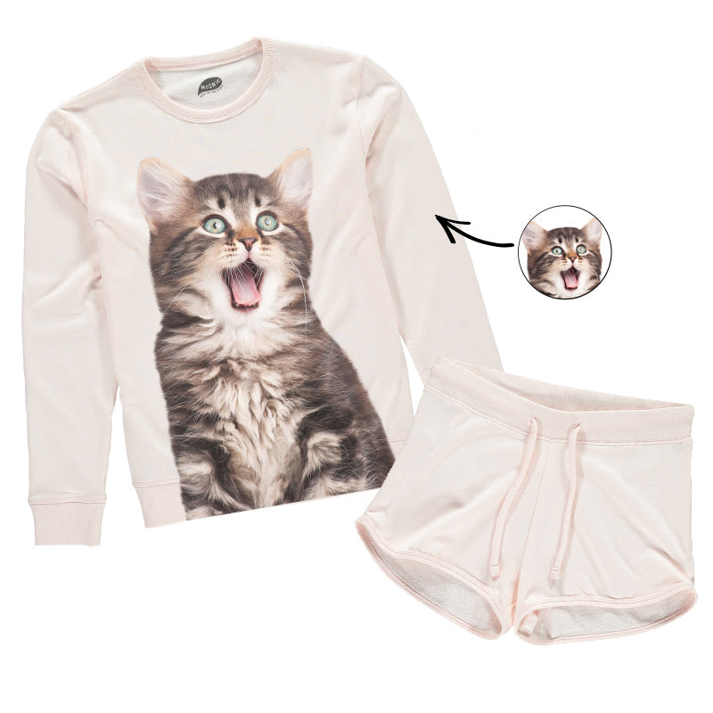 Cat Face Ladies Lounge Wear Short Set