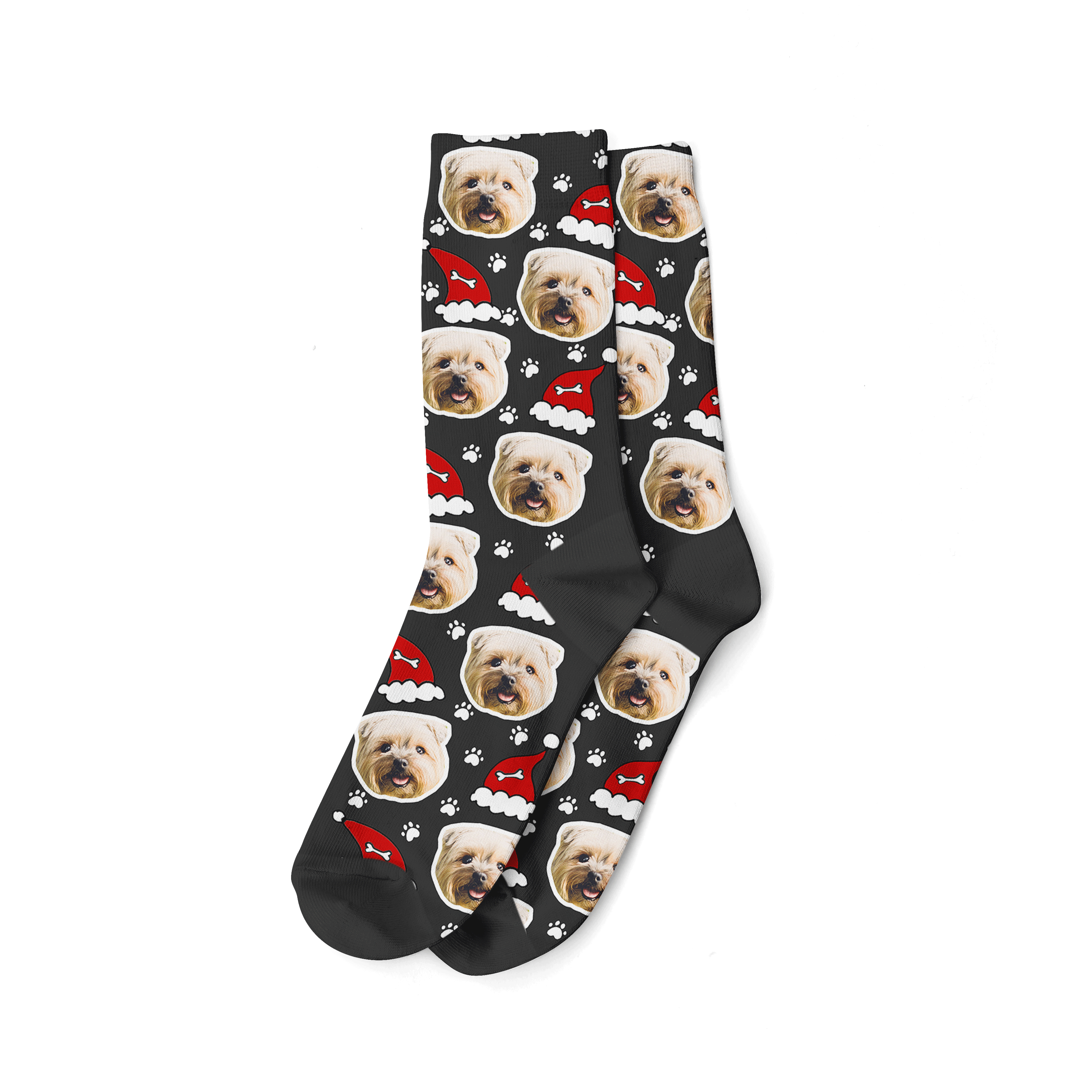Santa Dog Christmas Black Socks