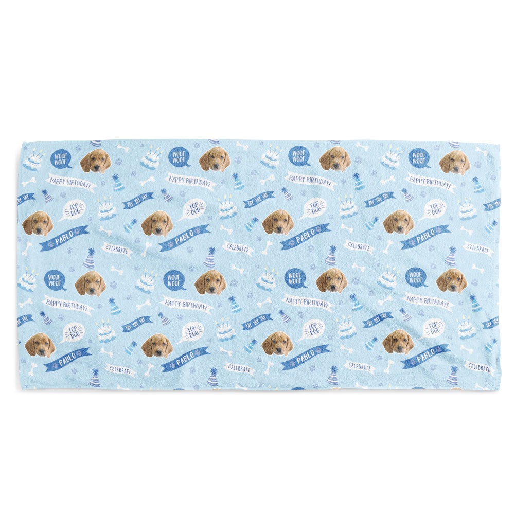 Happy Birthday Dog Photo and Name Towel