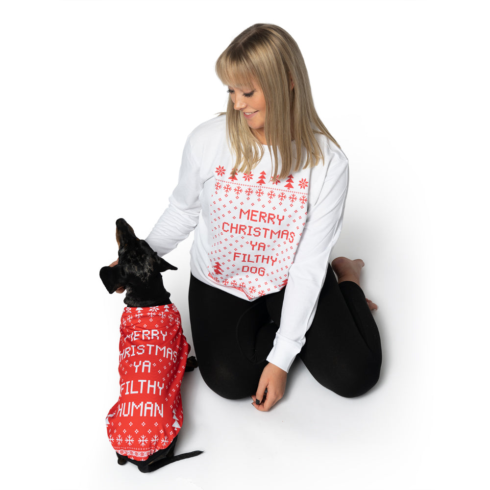 Matching Merry Christmas Ya Filthy Dog Sweatshirt Set
