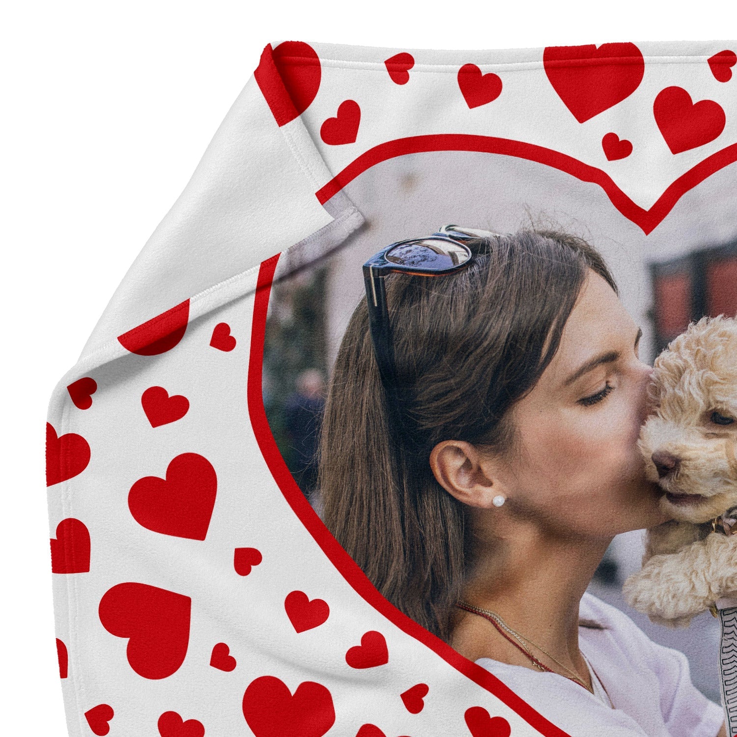 Red Hearts Photo Frame Personalized Dog Blanket