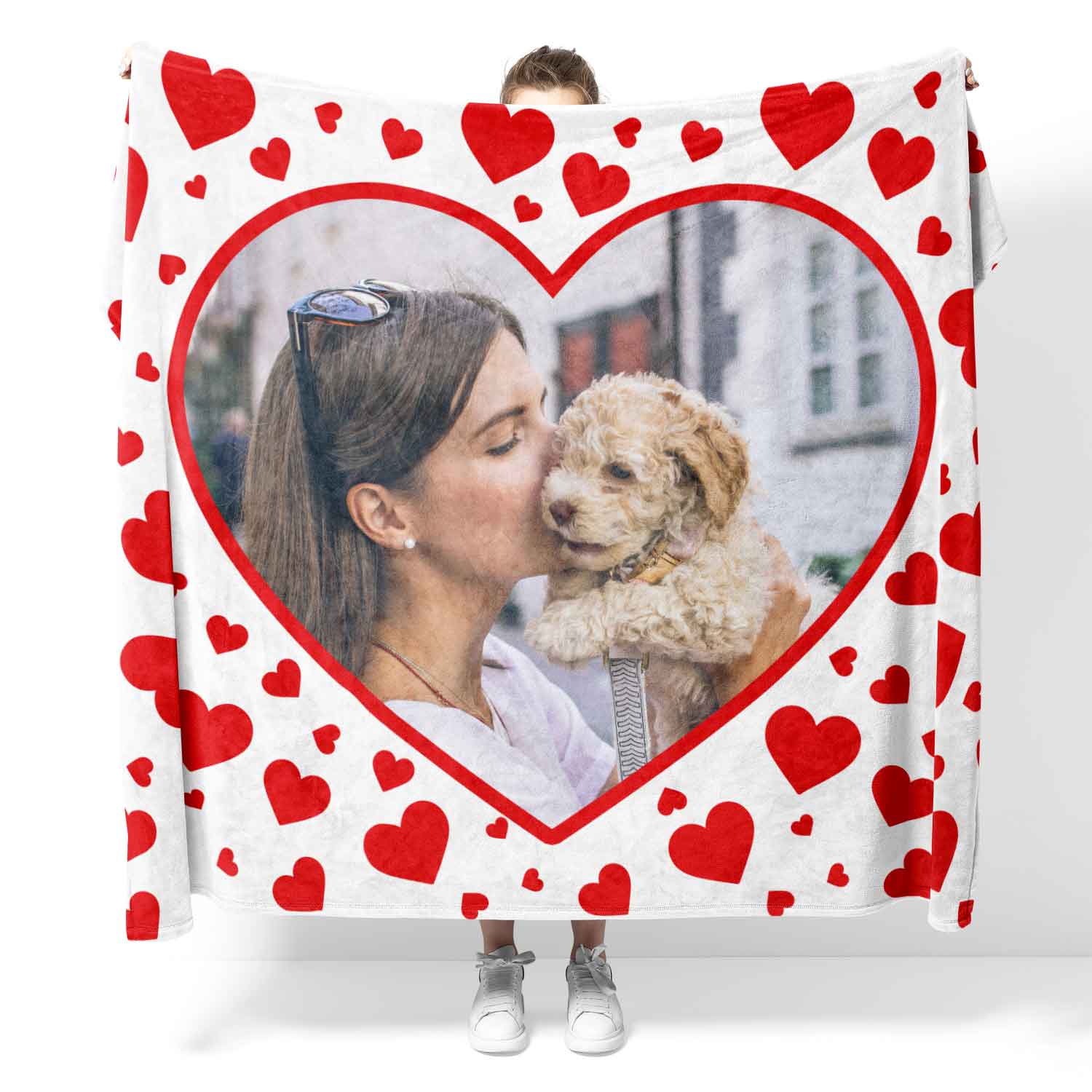 Red Hearts Photo Frame Personalized Dog Blanket