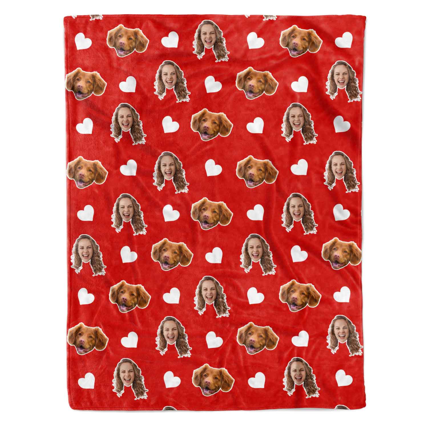 Red Hearts & Your Dog Face Personalized Blanket