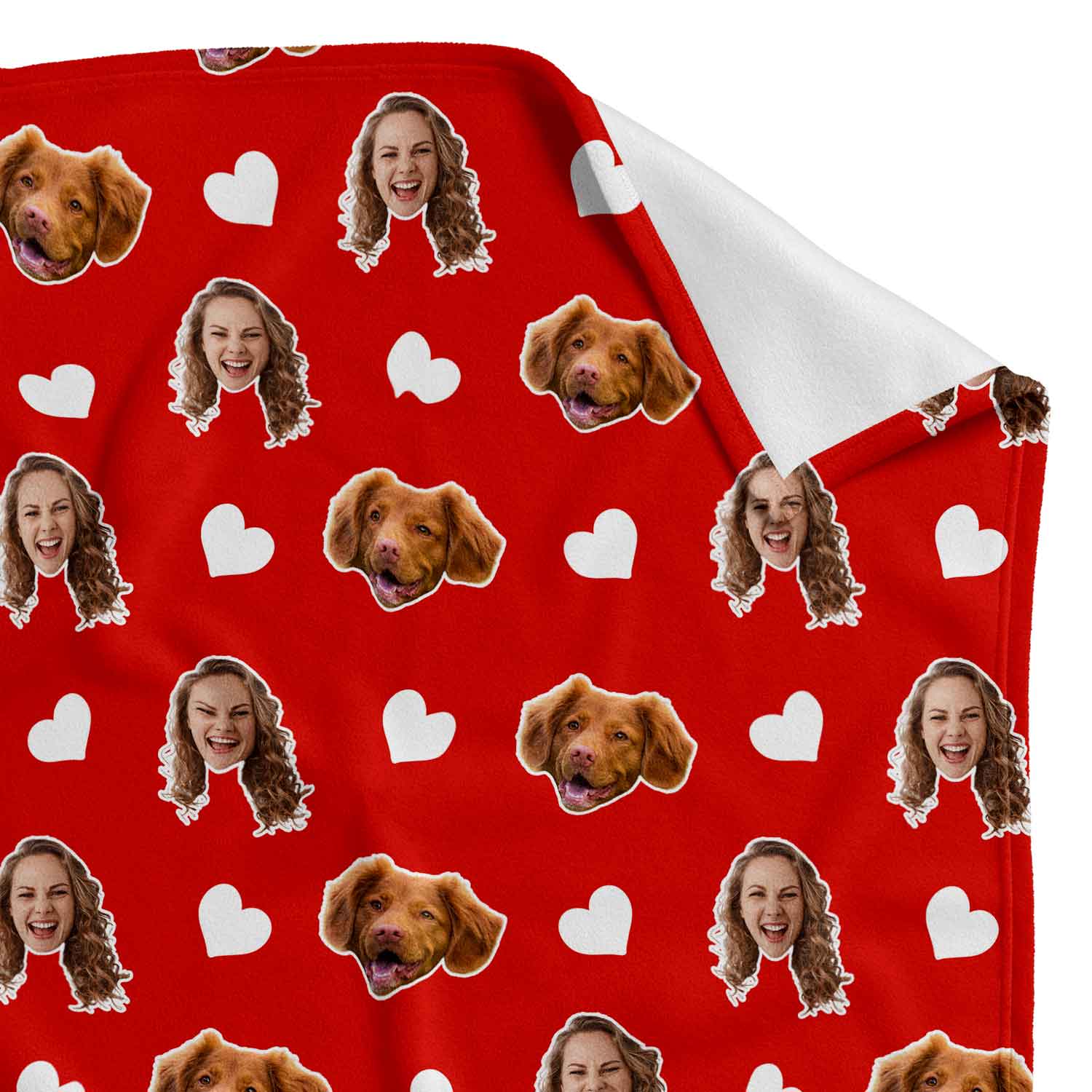 Red Hearts & Your Dog Face Personalized Blanket