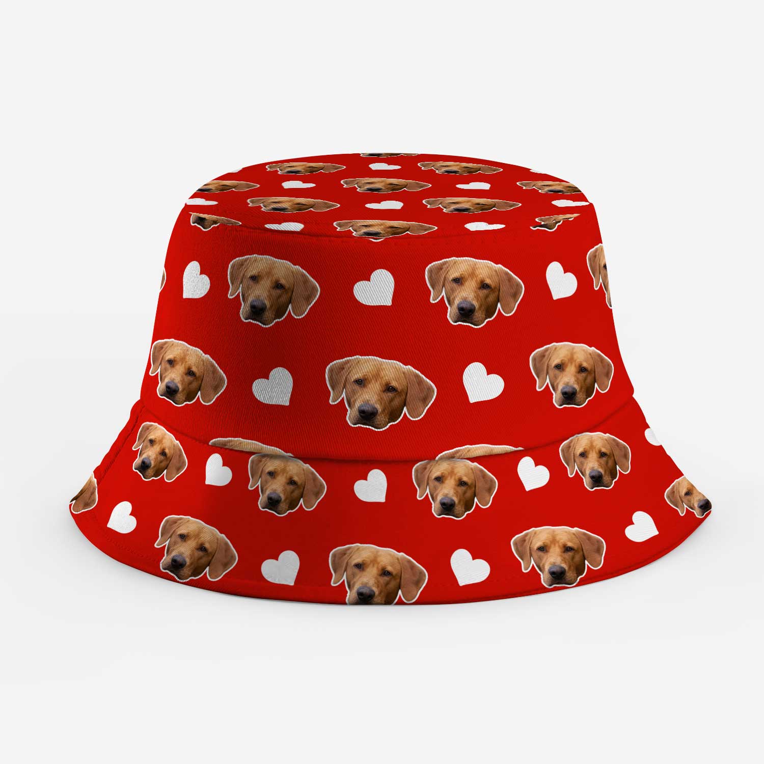 Red Hearts Dog Custom Bucket Hat | Funny Personalized Photo Hat